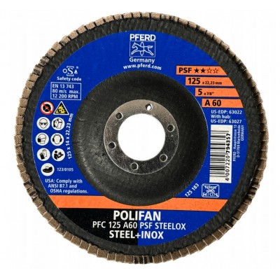10x TARCZA LISTKOWA PFERD POLIFAN PFC 125 A60 PSF STEELOX STEEL+INOX Tarcze tnące
